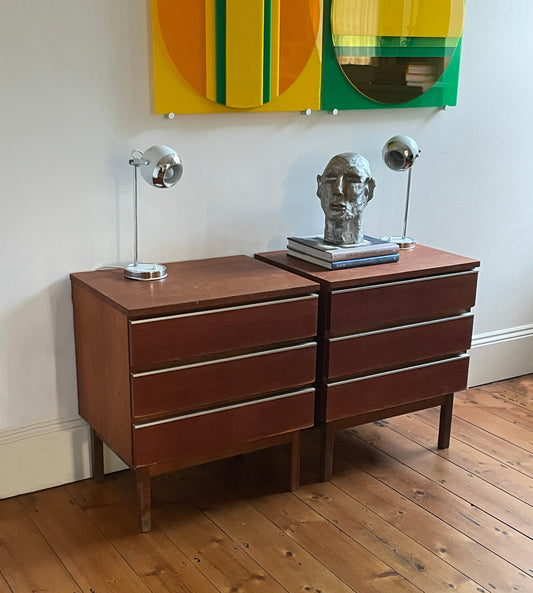 Pair of Three Drawer Teak Bedside Chests