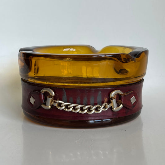 Amber Ashtray with Leather and Chain Band