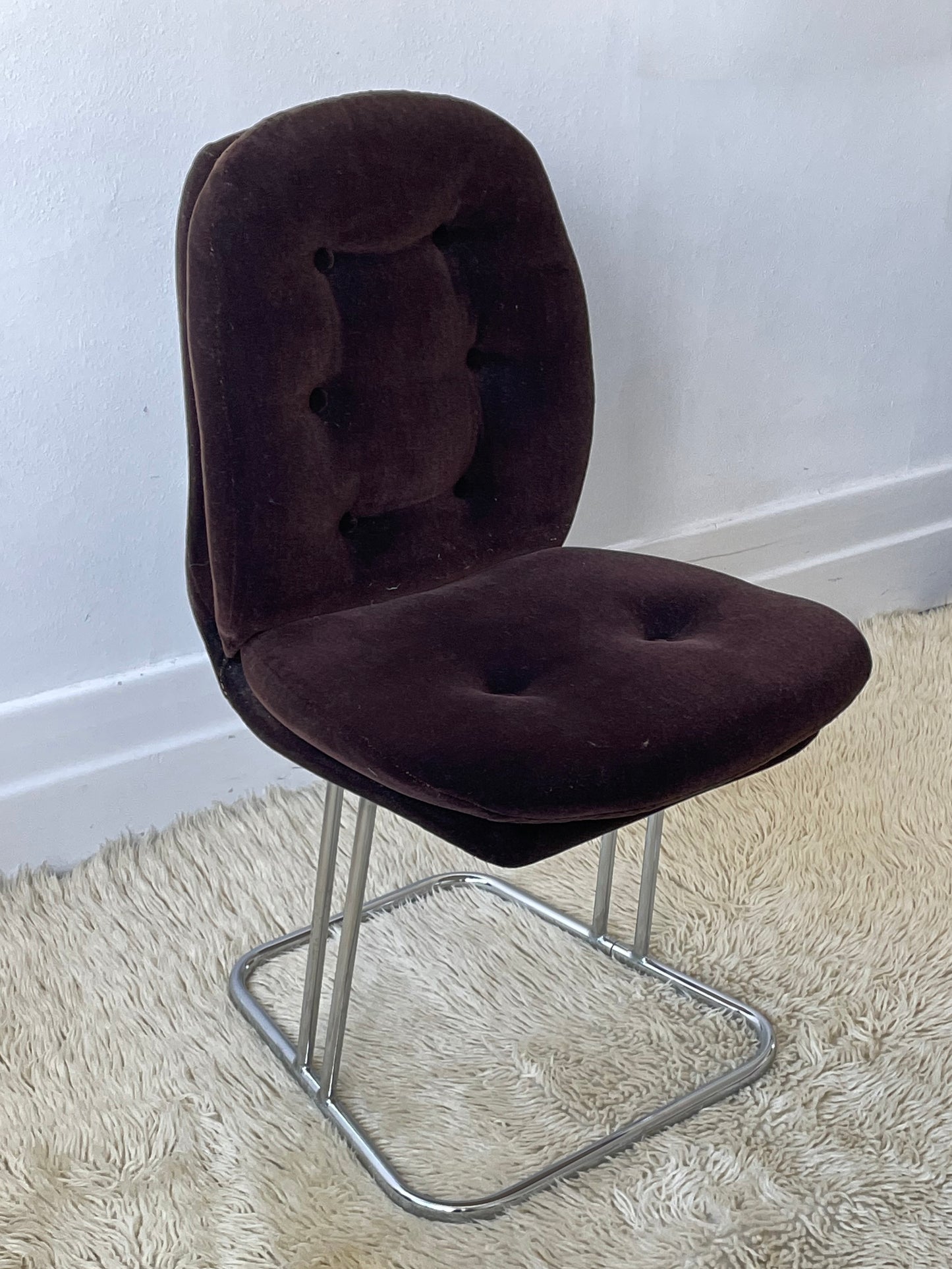 Brown Velvet and Chrome Dining Chair