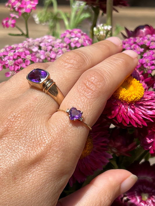 14ct gold amethyst heart ring