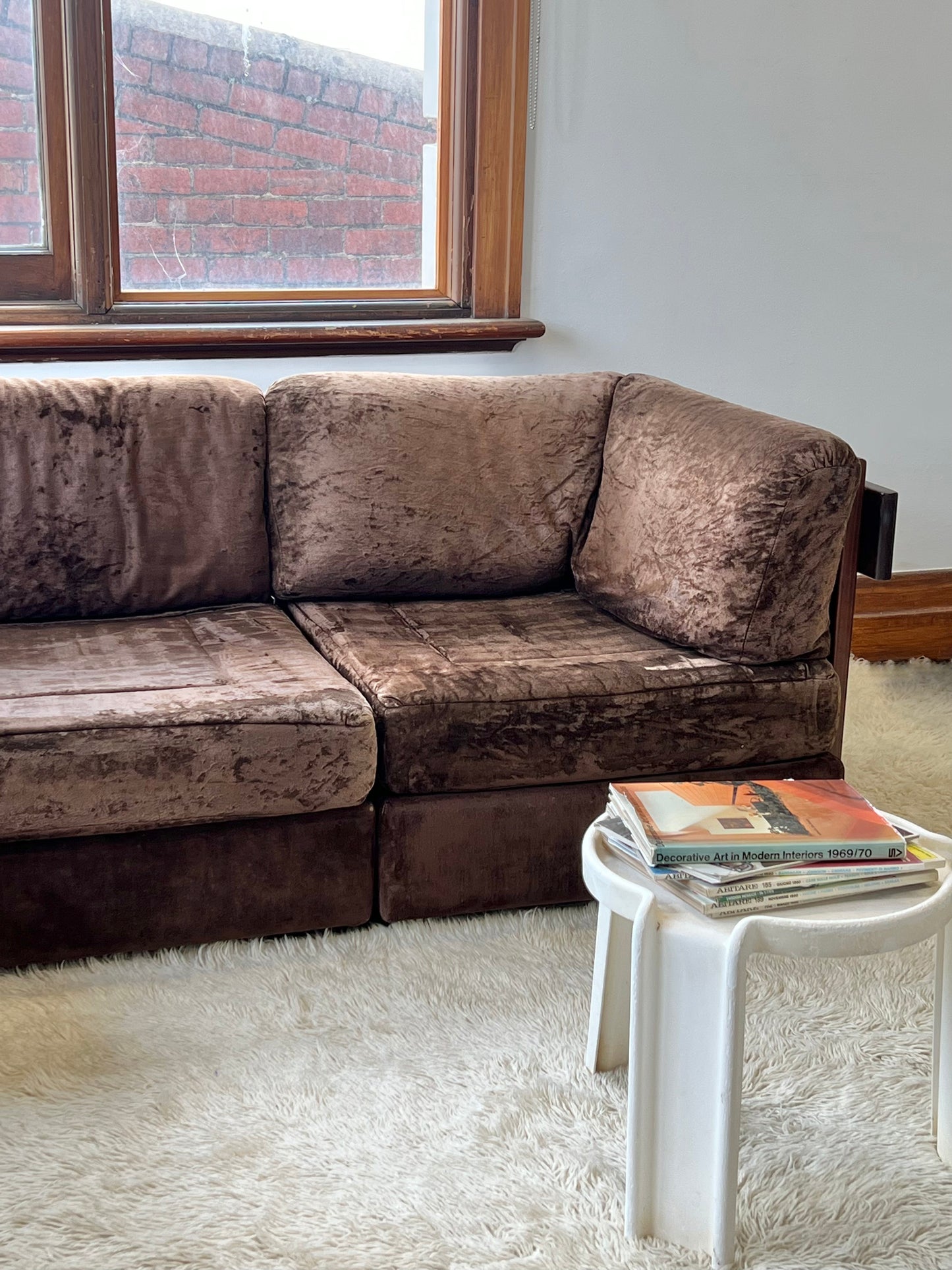 Brown Velvet Post and Rail Modular Sofa