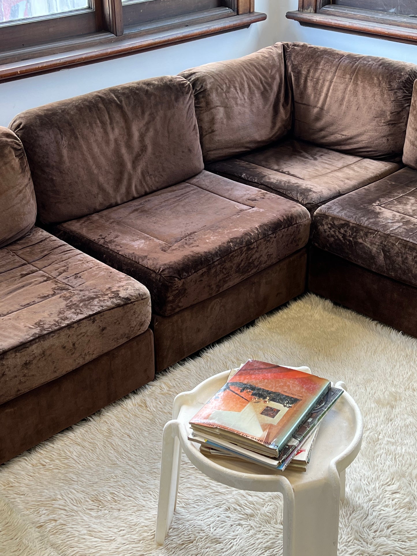 Brown Velvet Post and Rail Modular Sofa