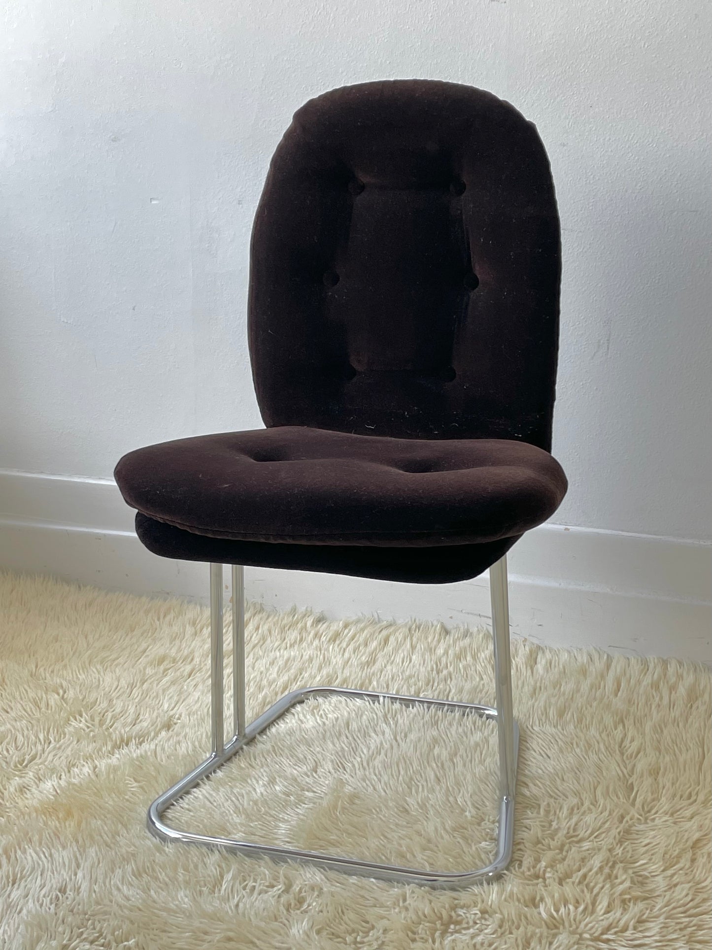 Brown Velvet and Chrome Dining Chair