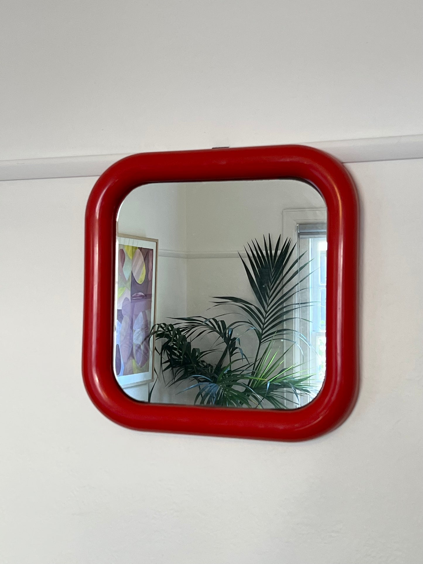 Red Plastic Bulbous Mirror