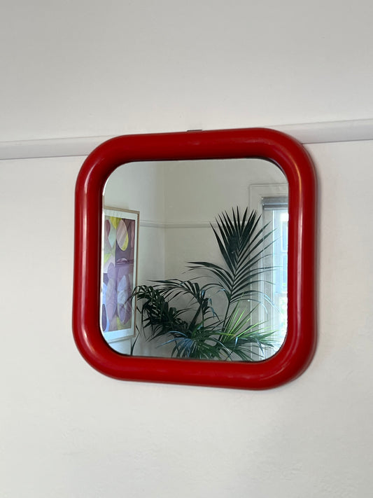 Red Plastic Bulbous Mirror