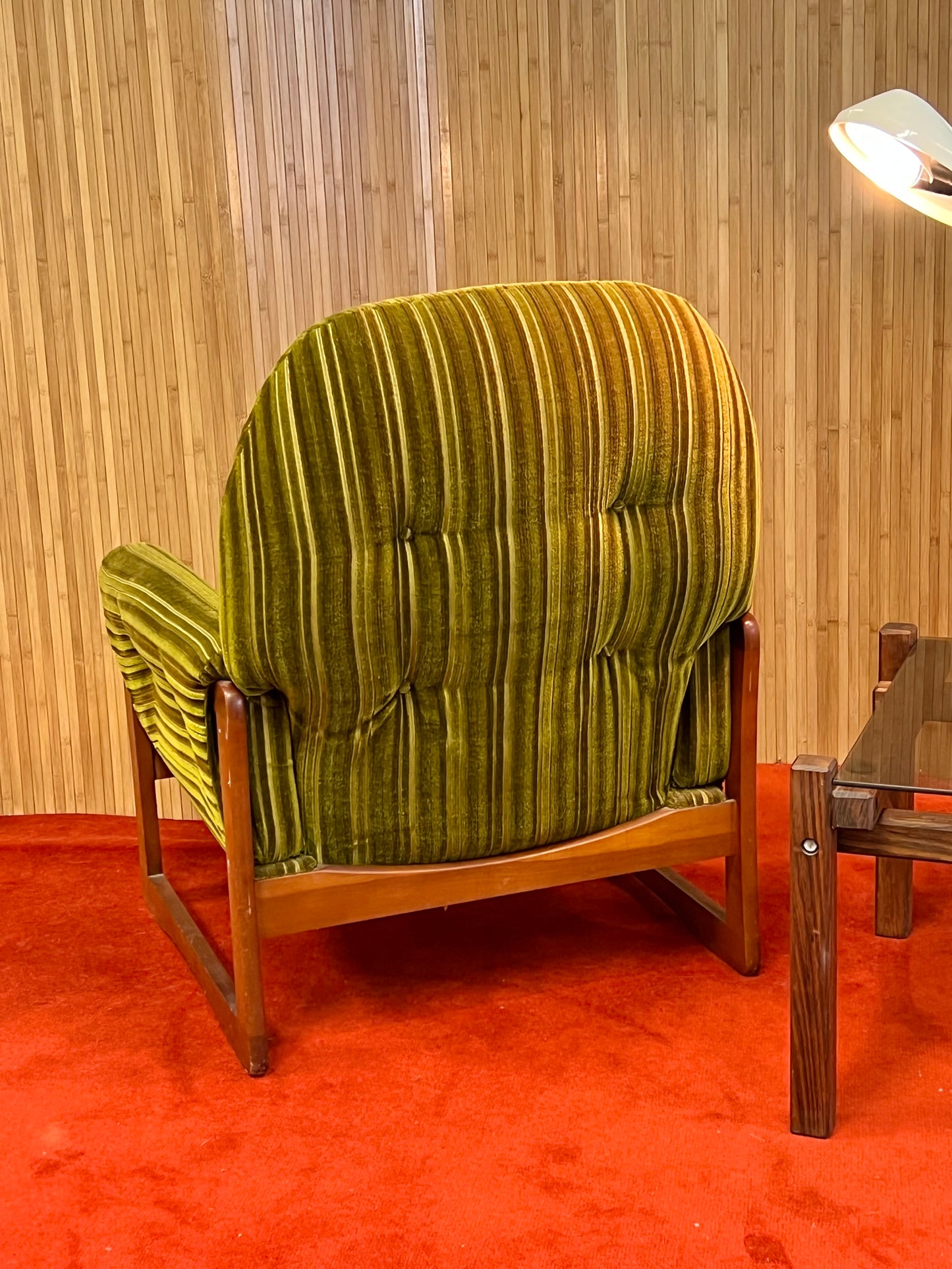 Teak and Velvet Armchair