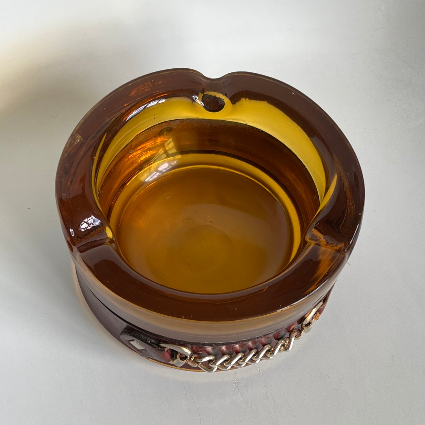 Amber Ashtray with Leather and Chain Band