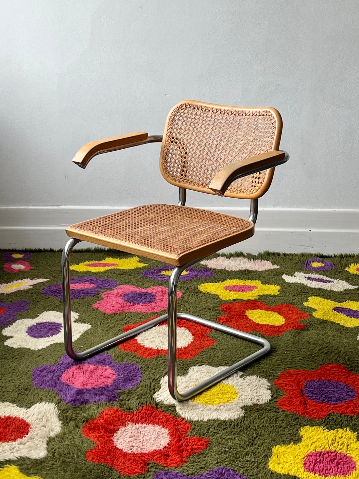 Pair of Marcel Breuer Cane Cesca Armed Chairs by Knoll Produced by Gavina