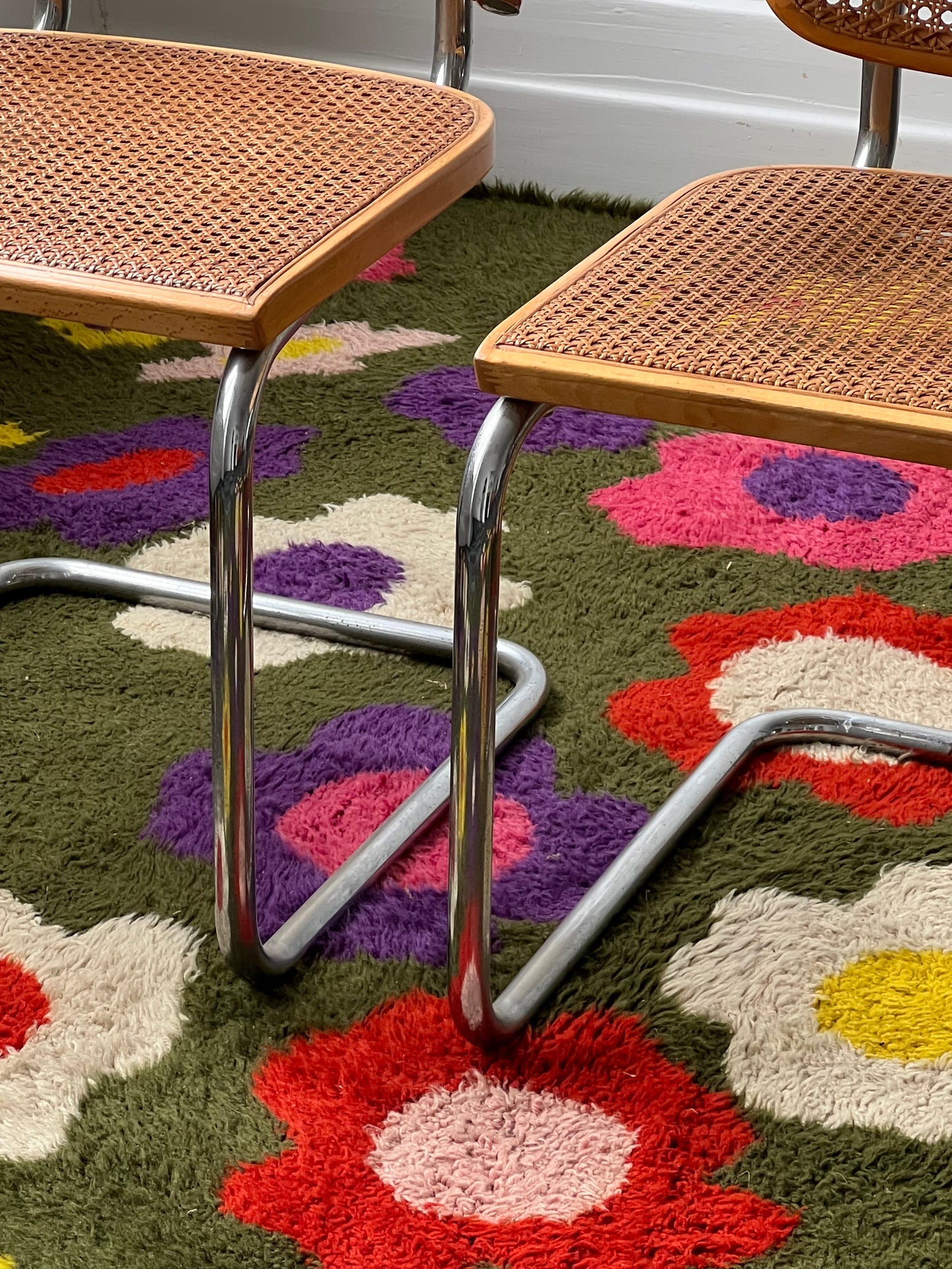 Pair of Marcel Breuer Cane Cesca Armed Chairs by Knoll Produced by Gavina