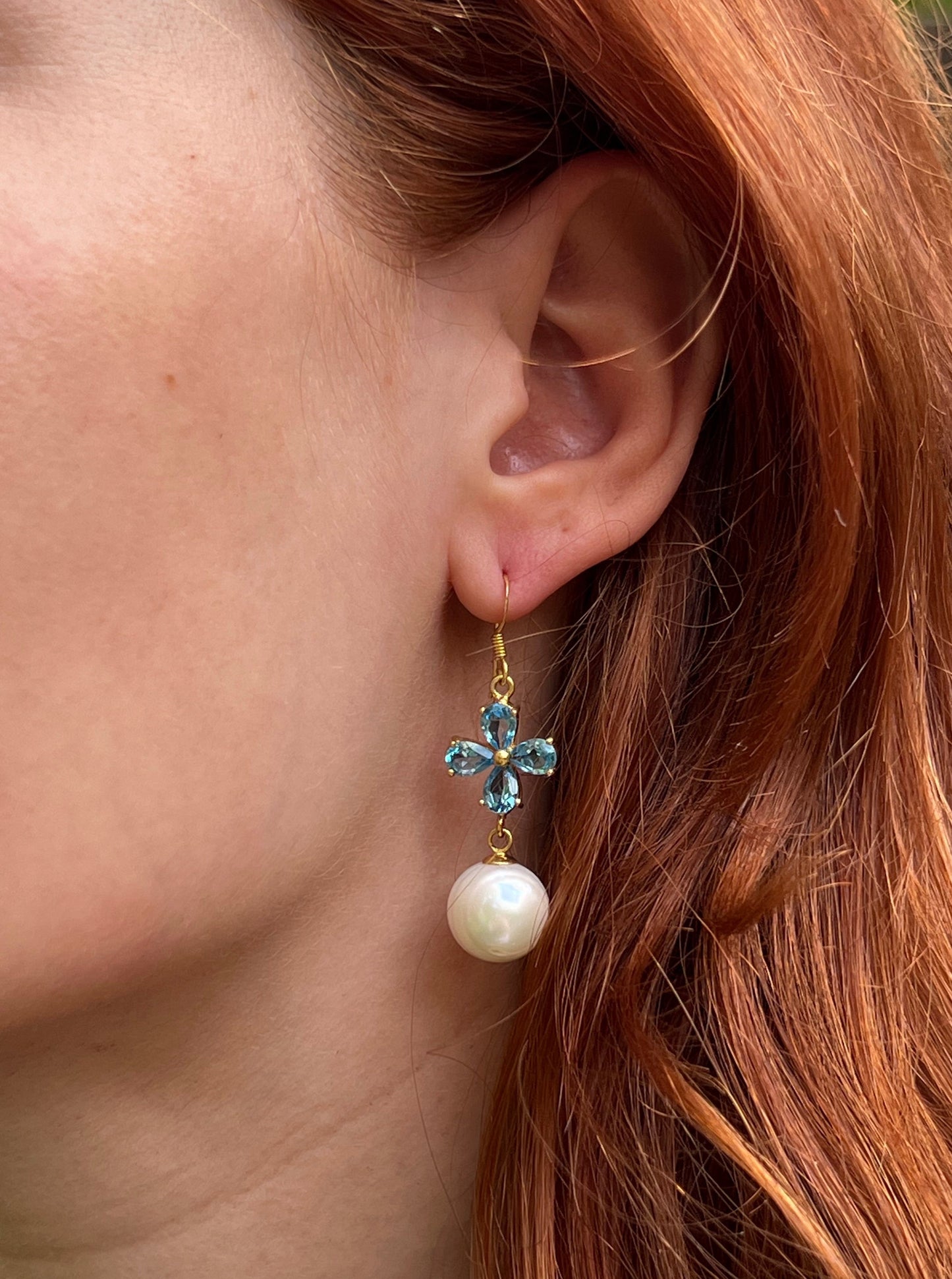 925 vermeil cultured pearl and topaz earrings