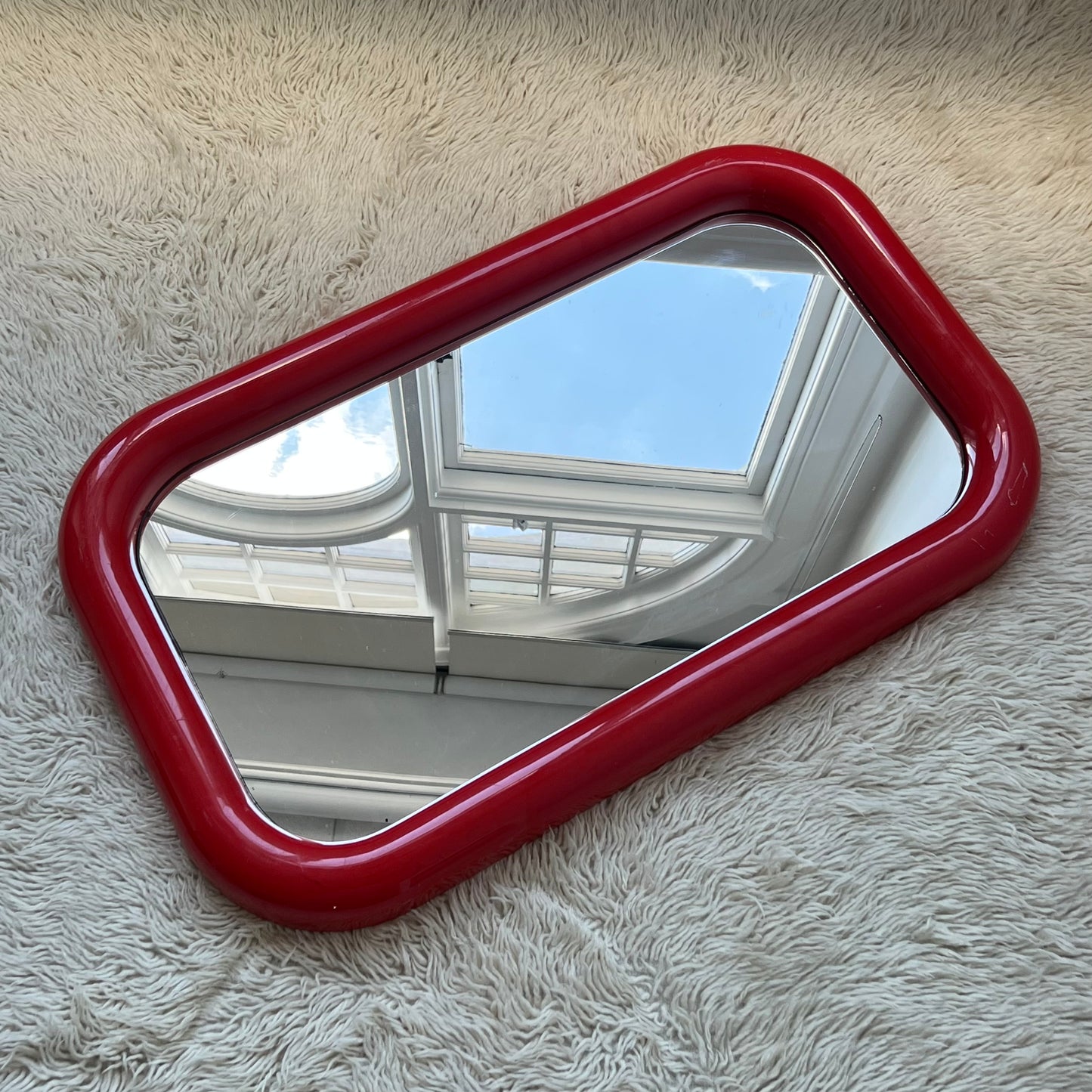 Plastic Bulbous Red Mirror
