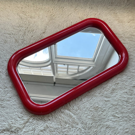 Plastic Bulbous Red Mirror