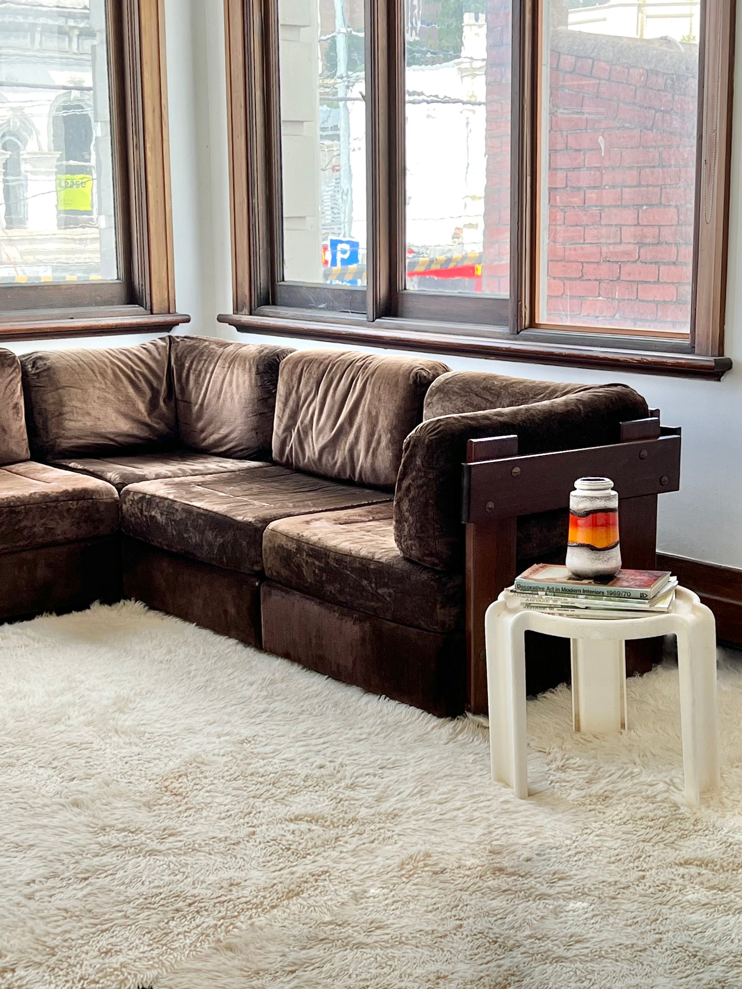 Brown Velvet Post and Rail Modular Sofa