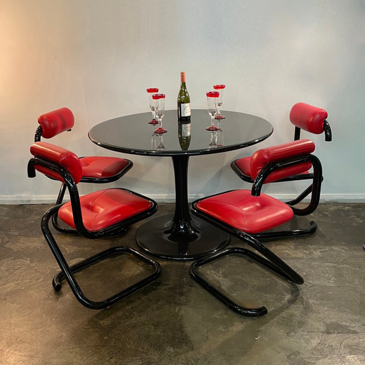 Set of Four Black Chrome Tubular Paperclip Chairs