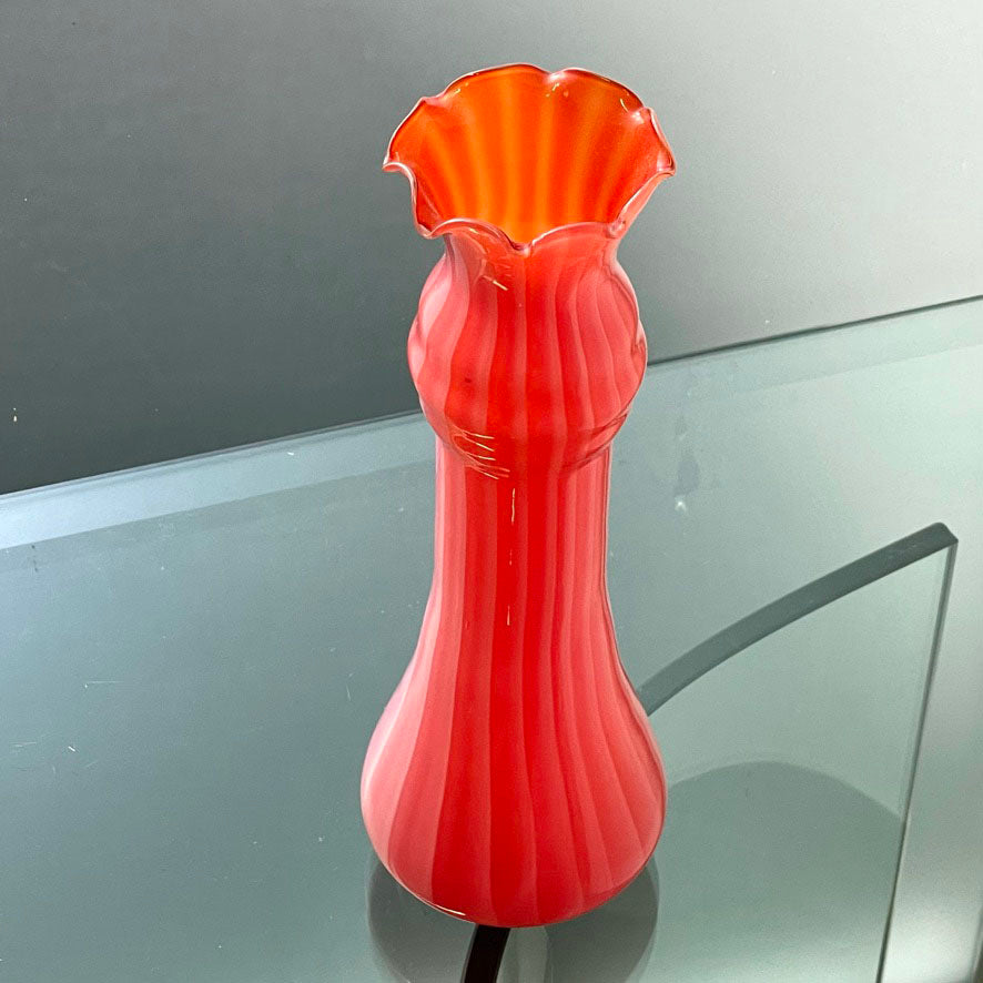 Pink Glass Vase with Frill Detail